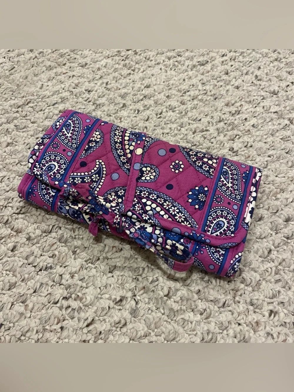 Vera Bradley Paisley Quilted Jewelry Roll - Magenta & Blue